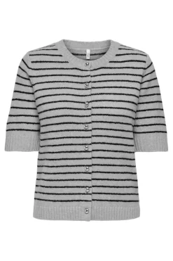 Discount Only Onlchester Life Ss Stripe Cardi Cc Knt 4959813 Light Grey Melange Black/Silver Button