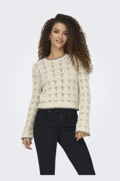 Discount Only Onlcrystal Life Ls Detail O-Neck Knt 4681453 Ecru Black