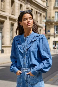 Best Only Onldasha-Sevigny L/S Frill Shirt Akm 4803471 Medium Blue Denim