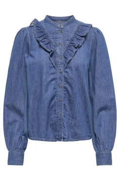 Best Only Onldasha-Sevigny L/S Frill Shirt Akm 4803471 Medium Blue Denim