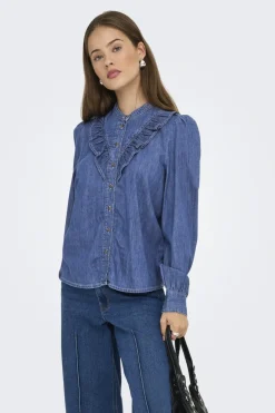 Best Only Onldasha-Sevigny L/S Frill Shirt Akm 4803471 Medium Blue Denim