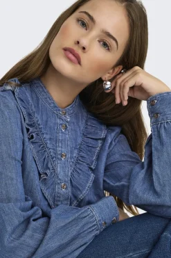 Best Only Onldasha-Sevigny L/S Frill Shirt Akm 4803471 Medium Blue Denim