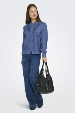 Best Only Onldasha-Sevigny L/S Frill Shirt Akm 4803471 Medium Blue Denim