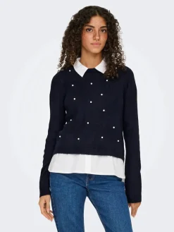 Clearance Only Onldolly Ls Woven Mix Pearl Pull Cc Knt 4854038 Night Sky W. Cloud Dancer Woven Mix