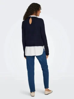 Clearance Only Onldolly Ls Woven Mix Pearl Pull Cc Knt 4854038 Night Sky W. Cloud Dancer Woven Mix