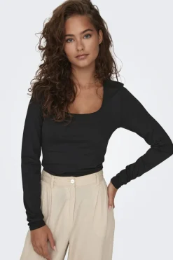 Online Only Onlea L/S 2-Way Deep Neck Top 4372227 Black