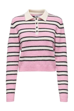 Online Only Onlelie Ls Polo Pullover Knt 4960030 Birch Sea Pink/Black/Blackbuttons