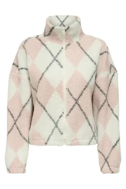 Only Onleline Life L/S Zip Teddy Swt 4925874 Rose Smoke Cloud Dancer + Black + Label Brooklyn