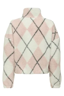 Only Onleline Life L/S Zip Teddy Swt 4925874 Rose Smoke Cloud Dancer + Black + Label Brooklyn