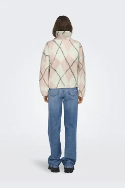 Only Onleline Life L/S Zip Teddy Swt 4925874 Rose Smoke Cloud Dancer + Black + Label Brooklyn