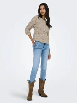 New Only Onlelke Life Ls Cardigan Cc Knt 5049514 Oxford Tan Silver Heart Button