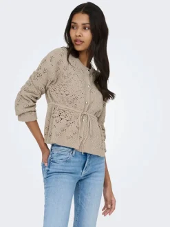 New Only Onlelke Life Ls Cardigan Cc Knt 5049514 Oxford Tan Silver Heart Button