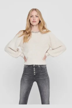 Online Only Onlelsa L/S Pullover Knt 3493207 Pumice Stone W. White Melange