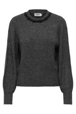 Clearance Only Onlelsa L/S Pullover Knt 4799904 Medium Grey Melange W. Black Pearls