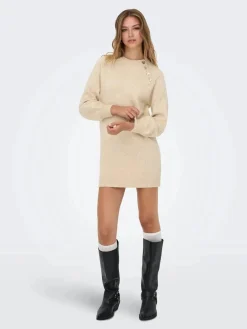 Hot Only Onlemma Life Ls Button Onec Dress Cc Knt 4853470 Pumice Stone Melange/Gold Button