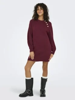 New Only Onlemma Life Ls Button Onec Dress Cc Knt 4853471 Cabernet Melange/Gold Button