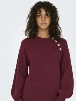 New Only Onlemma Life Ls Button Onec Dress Cc Knt 4853471 Cabernet Melange/Gold Button