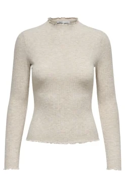Clearance Only Onlemma L/S High Neck Top 3996013 Pumice Stone Melange