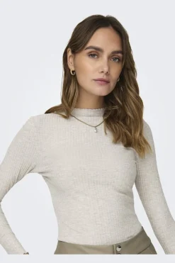 Clearance Only Onlemma L/S High Neck Top 3996013 Pumice Stone Melange