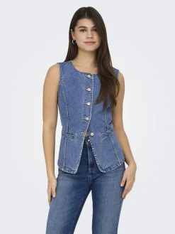 Clearance Only Onlgiulina S/L Button Waistcoat Mae 4821241 Medium Blue Denim