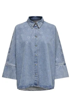 Hot Only Onlgrace 3/4 Slv Shirt Heart Seq 4806427 Light Blue Denim