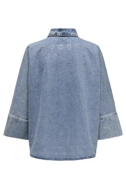 Hot Only Onlgrace 3/4 Slv Shirt Heart Seq 4806427 Light Blue Denim