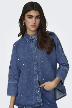 Online Only Onlgrace Ls Rhinestone Shirt Cro 4358961 Medium Blue Denim