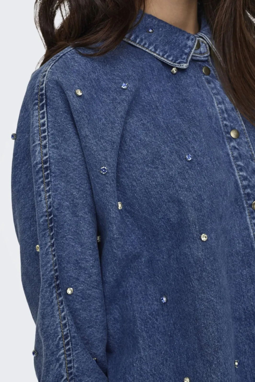 Online Only Onlgrace Ls Rhinestone Shirt Cro 4358961 Medium Blue Denim