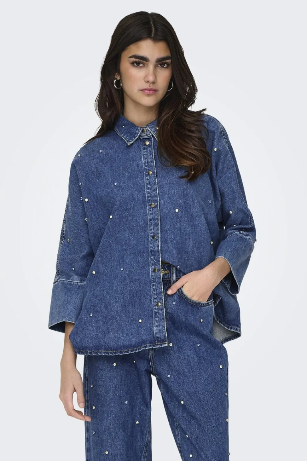 Online Only Onlgrace Ls Rhinestone Shirt Cro 4358961 Medium Blue Denim