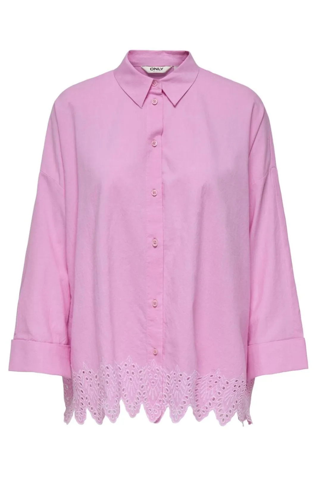 Only Onlgraces Tulum Ls Emb Shirt 4695481 Fuchsia Pink Bright White Emb.