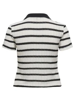 Discount Only Onlhalia S/S Collar Top Box 4774256 Cloud Dancer Black