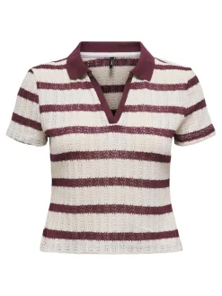 New Only Onlhalia S/S Collar Top Box 4774257 Cloud Dancer Ruby Wine