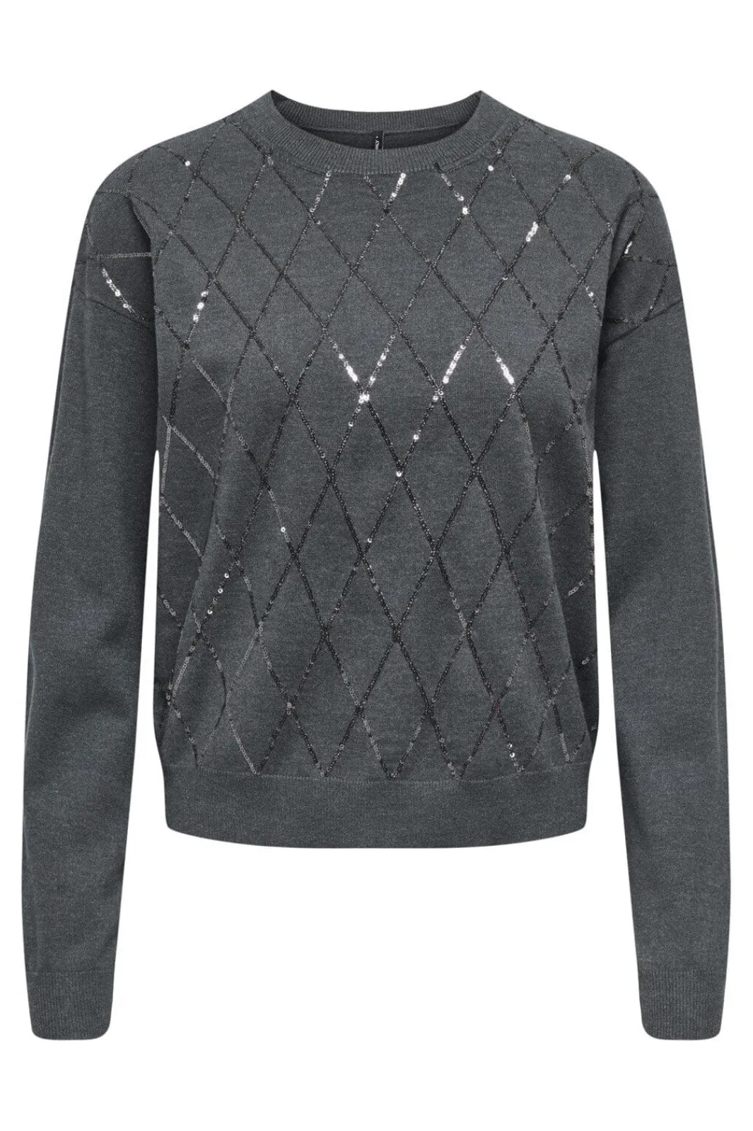 Online Only Onlhalifax Ls Sequins O-Neck Knt 4947031 Dark Grey Melange Dtm Sequins