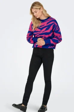 Discount Only Onlhilla Ls Jq Mix Box O-Neck Knt 4999698 Dazzling Blue Pink Yarrow
