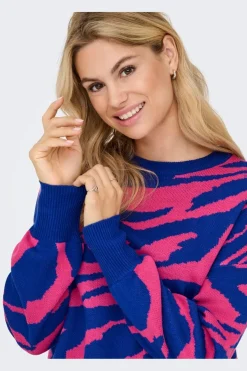 Discount Only Onlhilla Ls Jq Mix Box O-Neck Knt 4999698 Dazzling Blue Pink Yarrow