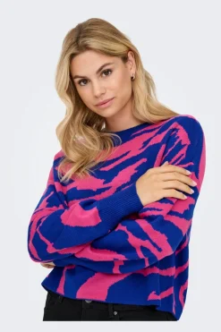 Discount Only Onlhilla Ls Jq Mix Box O-Neck Knt 4999698 Dazzling Blue Pink Yarrow