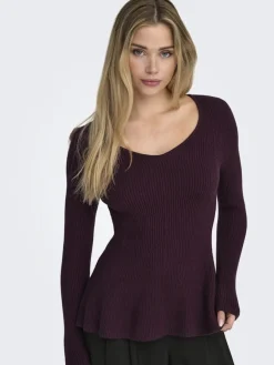 Discount Only Onlibi Life Ls V-Neck Rib Peplum Cc Knt 5021071 Port Royale