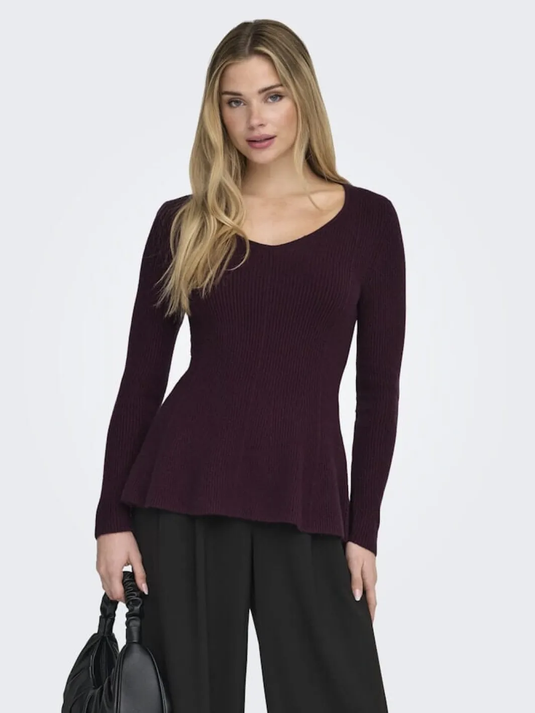 Discount Only Onlibi Life Ls V-Neck Rib Peplum Cc Knt 5021071 Port Royale