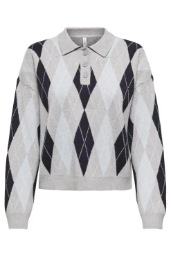 Only Onlibi Ls Check Polo Cc Knt 4961940 Light Grey Melange Night/Cashmere Mel/Babys/Dtm Button