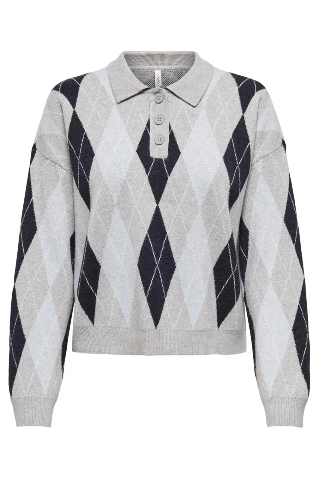Only Onlibi Ls Check Polo Cc Knt 4961940 Light Grey Melange Night/Cashmere Mel/Babys/Dtm Button