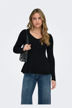 Online Only Onlibi Ls V-Neck Rib Peplum Cc Knt 5021069 Black