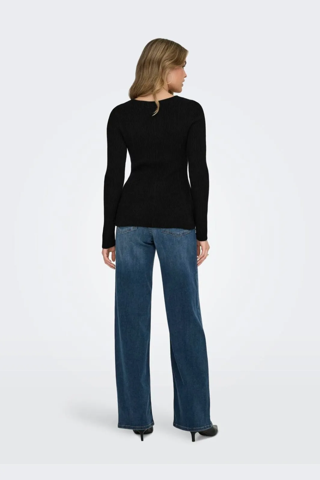Online Only Onlibi Ls V-Neck Rib Peplum Cc Knt 5021069 Black