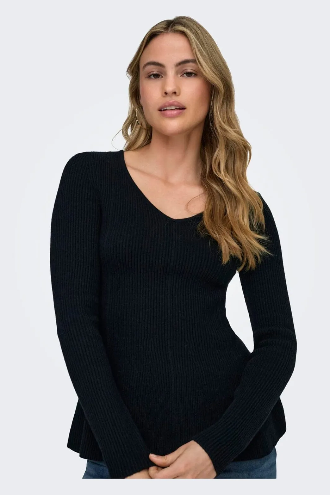 Online Only Onlibi Ls V-Neck Rib Peplum Cc Knt 5021069 Black