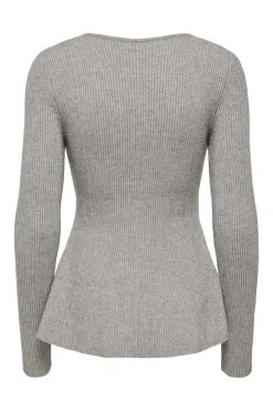 Discount Only Onlibi Ls V-Neck Rib Peplum Cc Knt 5021070 Medium Grey Melange