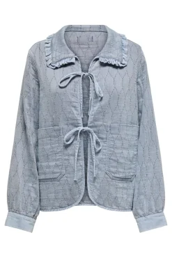 Discount Only Onlida Frill Collar Tie Shirt 4806311 Light Blue Denim