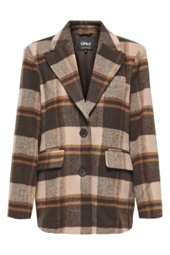 Clearance Only Onlimmy Life Check Blazer 4950745 Silver Mink W/Chocolate Torte