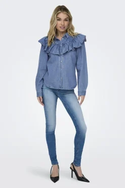 Only Onlindigo Ls Frill Shirt Qyt 4324886 Medium Blue Denim