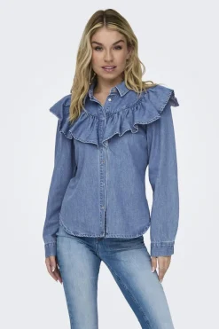 Only Onlindigo Ls Frill Shirt Qyt 4324886 Medium Blue Denim