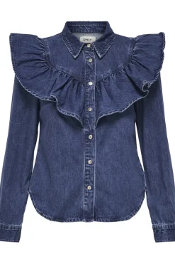 Outlet Only Onlindigo Ls Frill Shirt Qyt 4287142 Dark Blue Denim