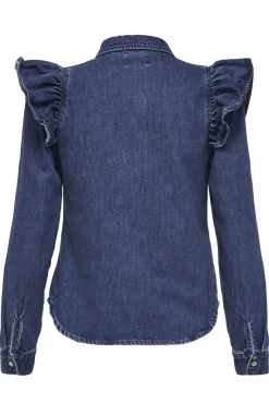 Outlet Only Onlindigo Ls Frill Shirt Qyt 4287142 Dark Blue Denim